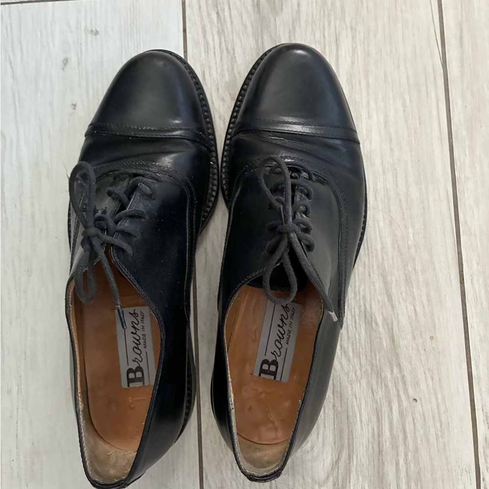 Browns Men's Black Leather Cap-Toe Derby Oxfords size 43 Men’s 10